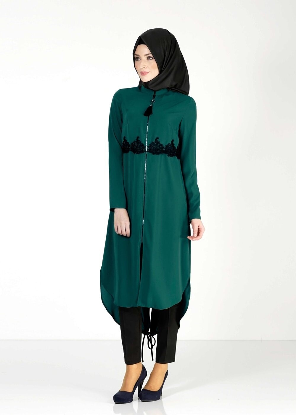 Tesettür giyim YEŞİL FERMUARLI TUNİK 4790 