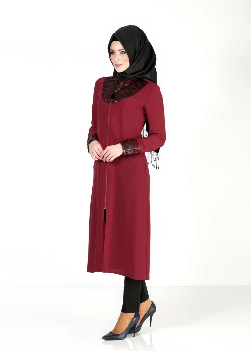 Tesettür giyim BORDO GÜPÜRLÜ TUNİK 4791 