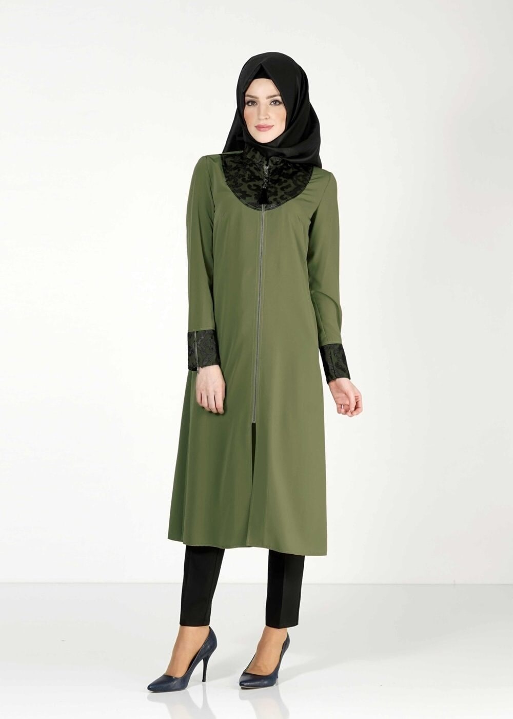 Tesettür giyim HAKİ GÜPÜRLÜ TUNİK 4791 