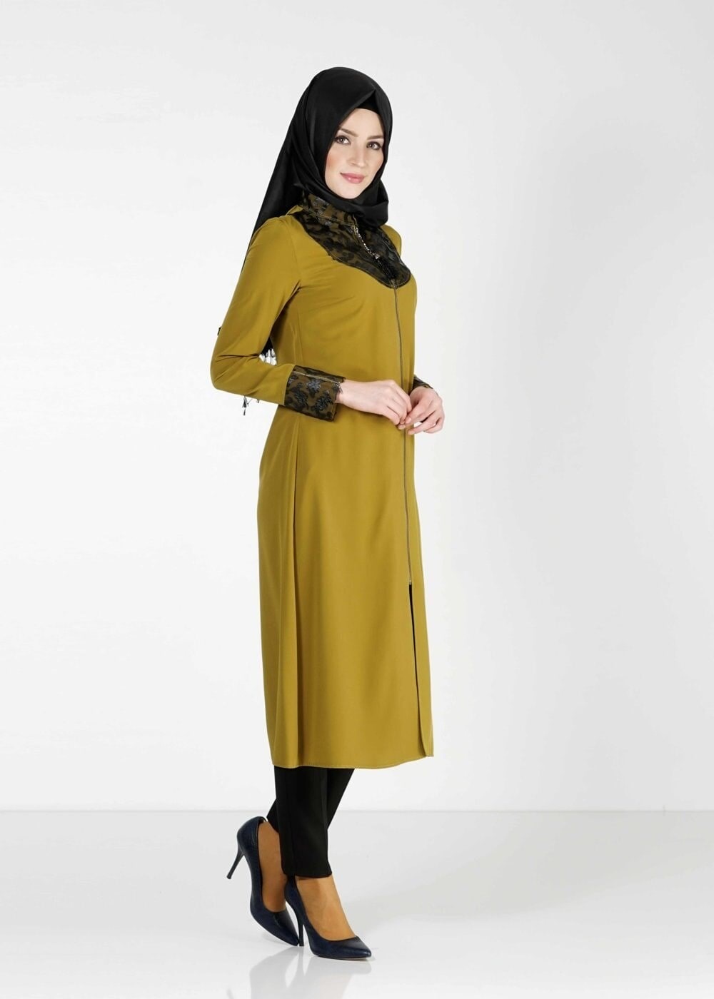 Tesettür giyim YEŞİL GÜPÜRLÜ TUNİK 4791 