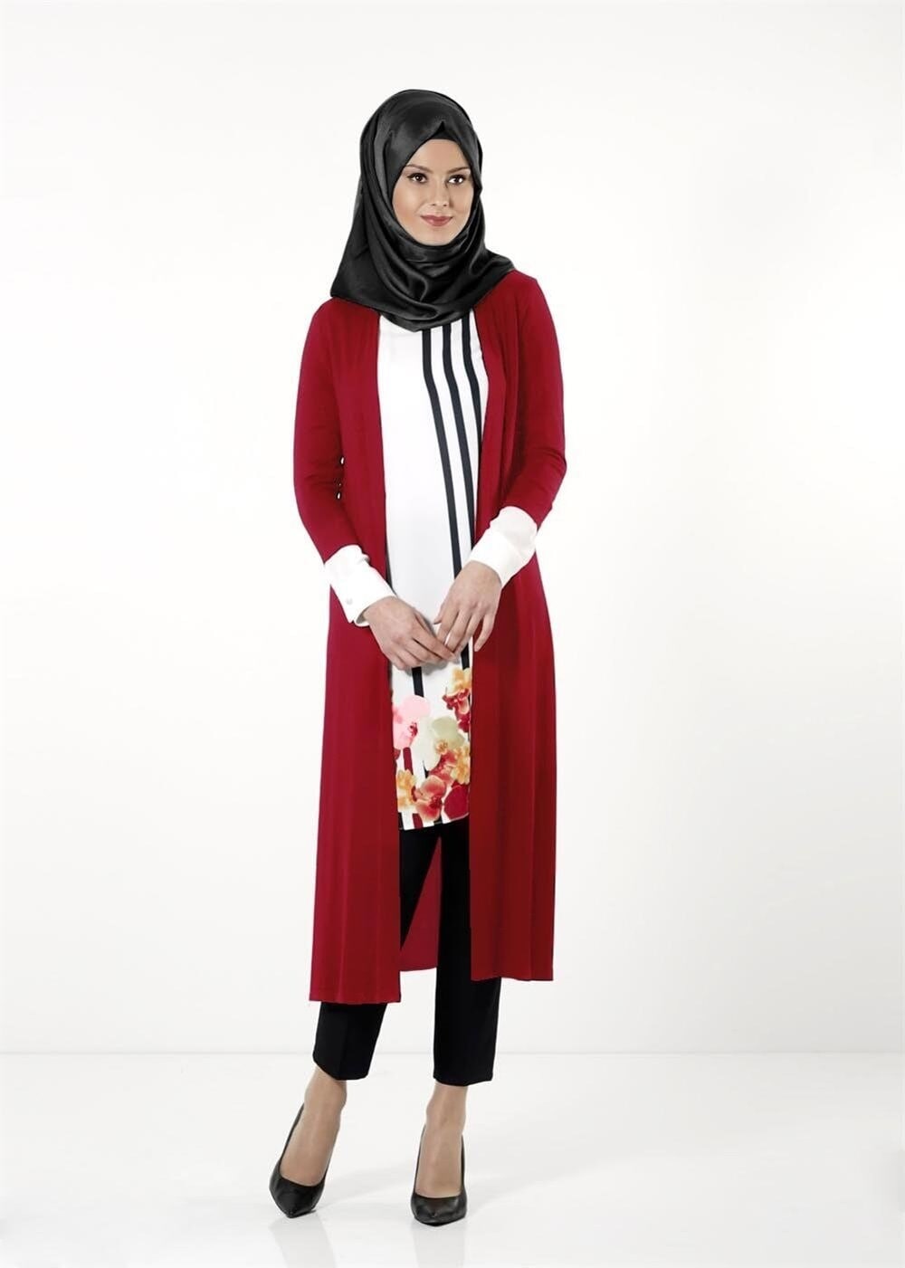 Tesettür giyim BORDO 4892 TUNİK & HIRKA