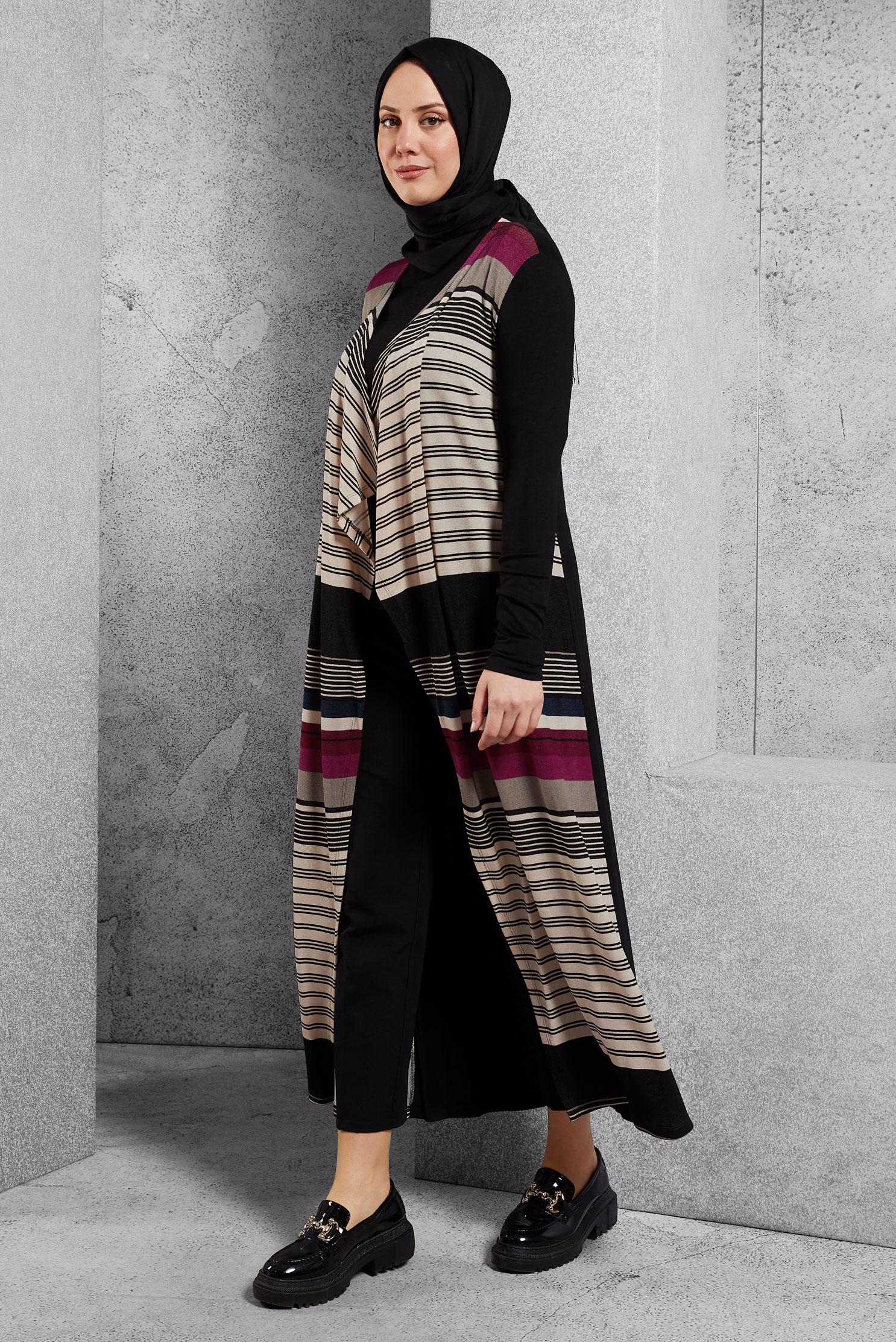 Tesettür giyim FUŞYA ÇİZGİLİ TUNİK 4086-1