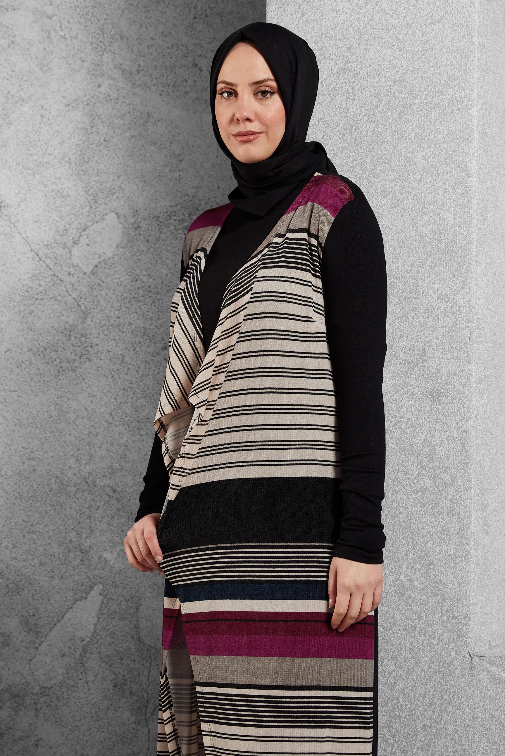 Tesettür giyim FUŞYA ÇİZGİLİ TUNİK 4086-1
