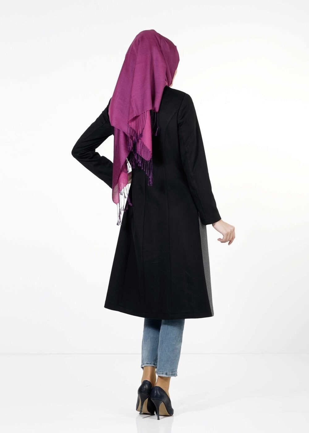 Tesettür giyim LACİVERT PÖTİKARE DESEN TRENÇKOT 1591 