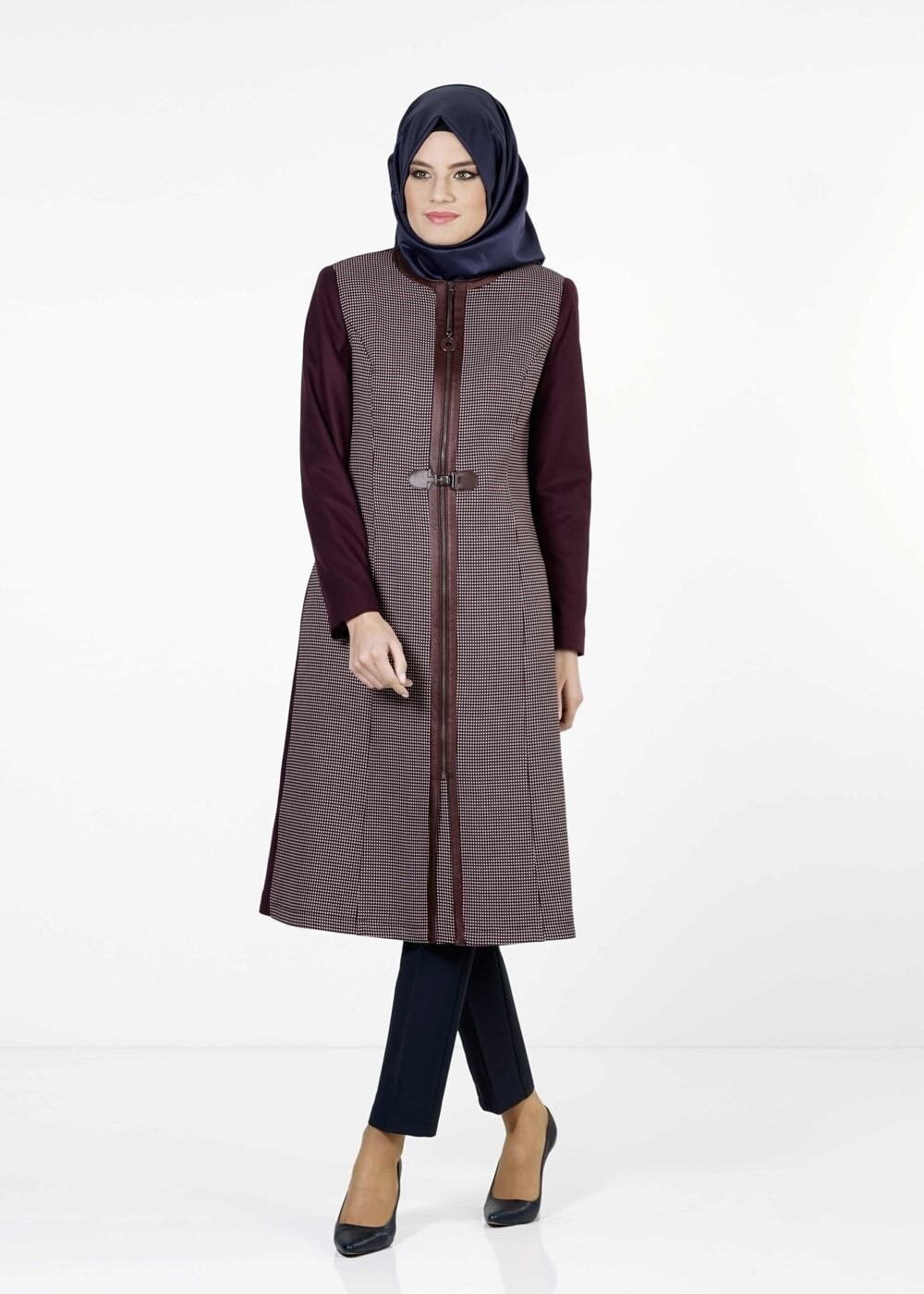 Tesettür giyim MÜRDÜM PÖTİKARE DESEN TRENÇKOT 1591 