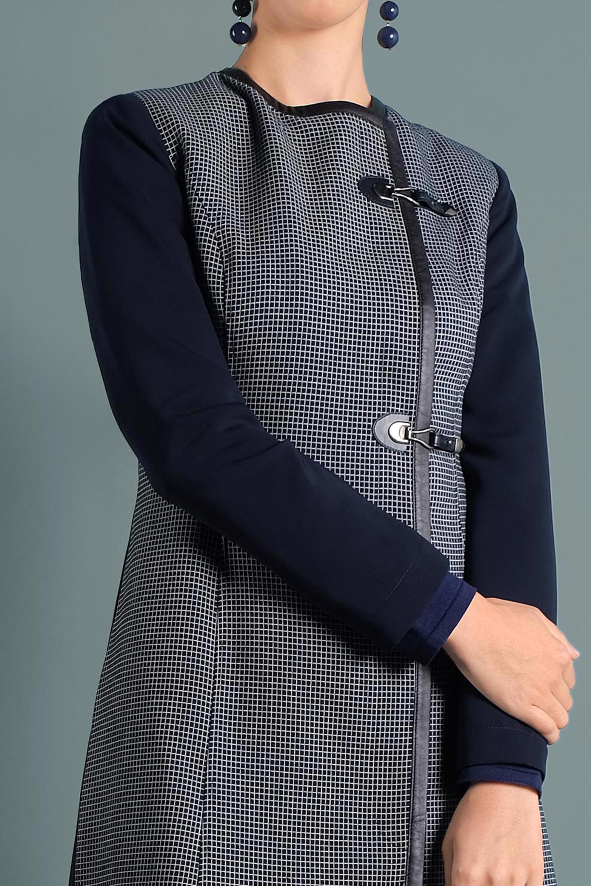 Tesettür giyim LACİVERT KARELİ BİYELİ TRENÇKOT 1592 