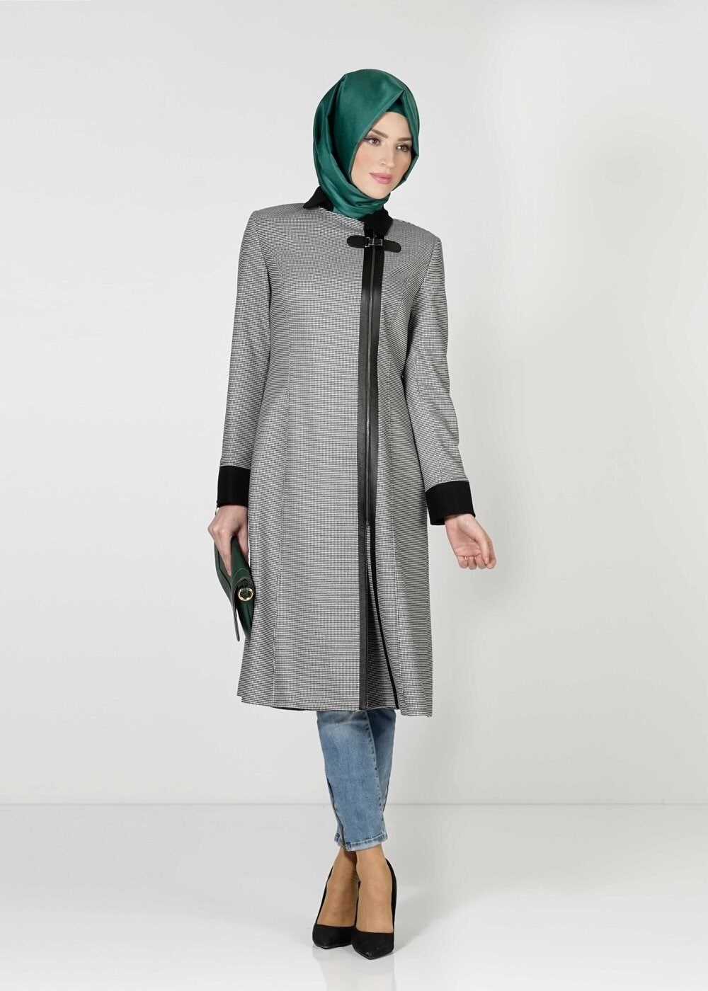 Tesettür giyim SİYAH FERMUARLI TRENÇKOT 1593 