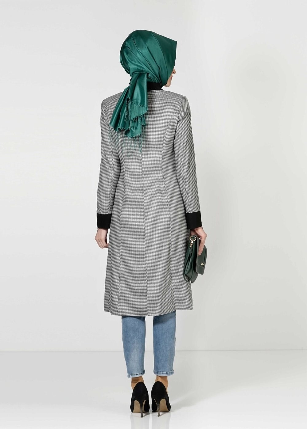 Tesettür giyim SİYAH FERMUARLI TRENÇKOT 1593 