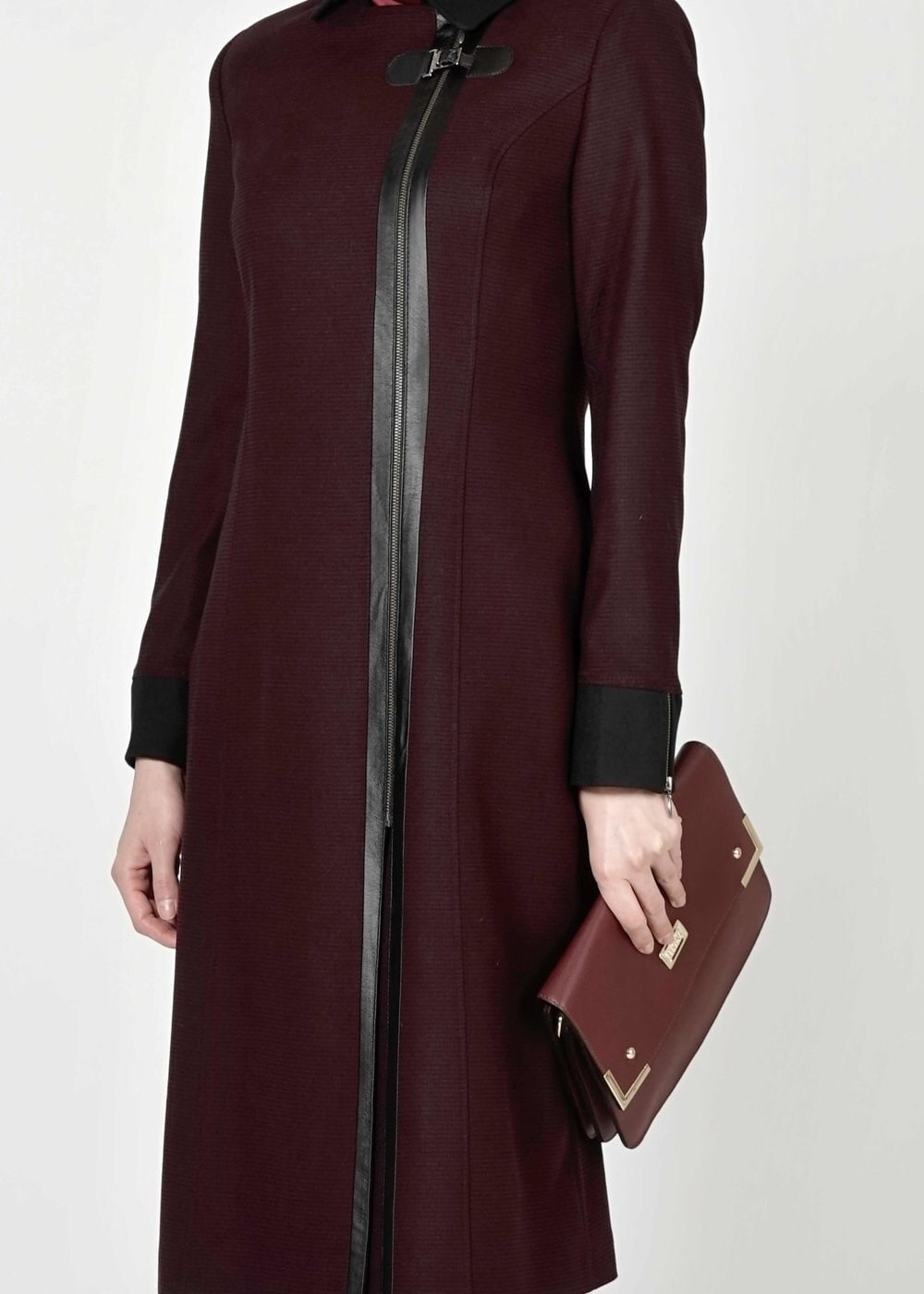 Tesettür giyim BORDO FERMUARLI TRENÇKOT 1593 