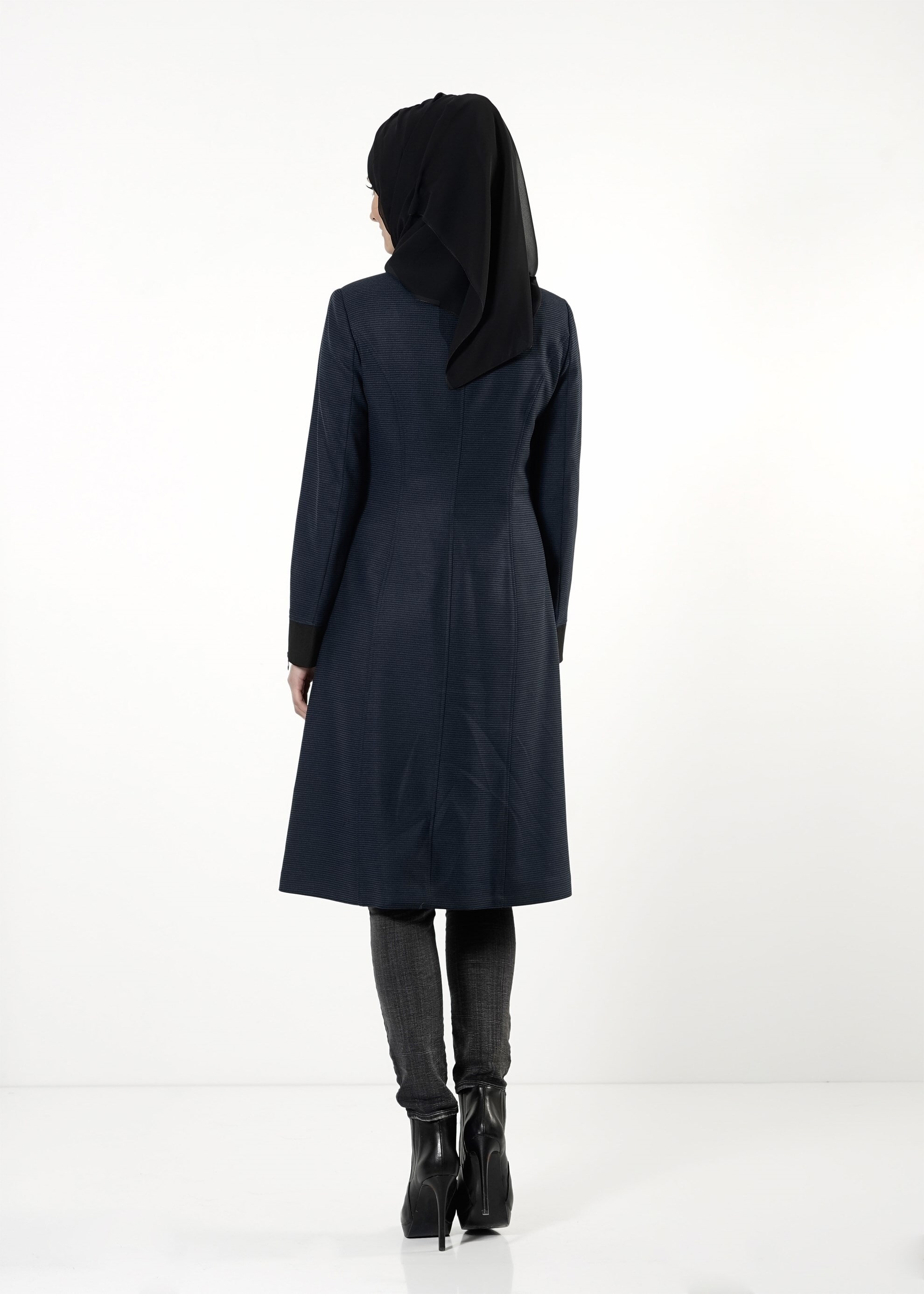 Tesettür giyim LACİVERT FERMUARLI TRENÇKOT 1593 