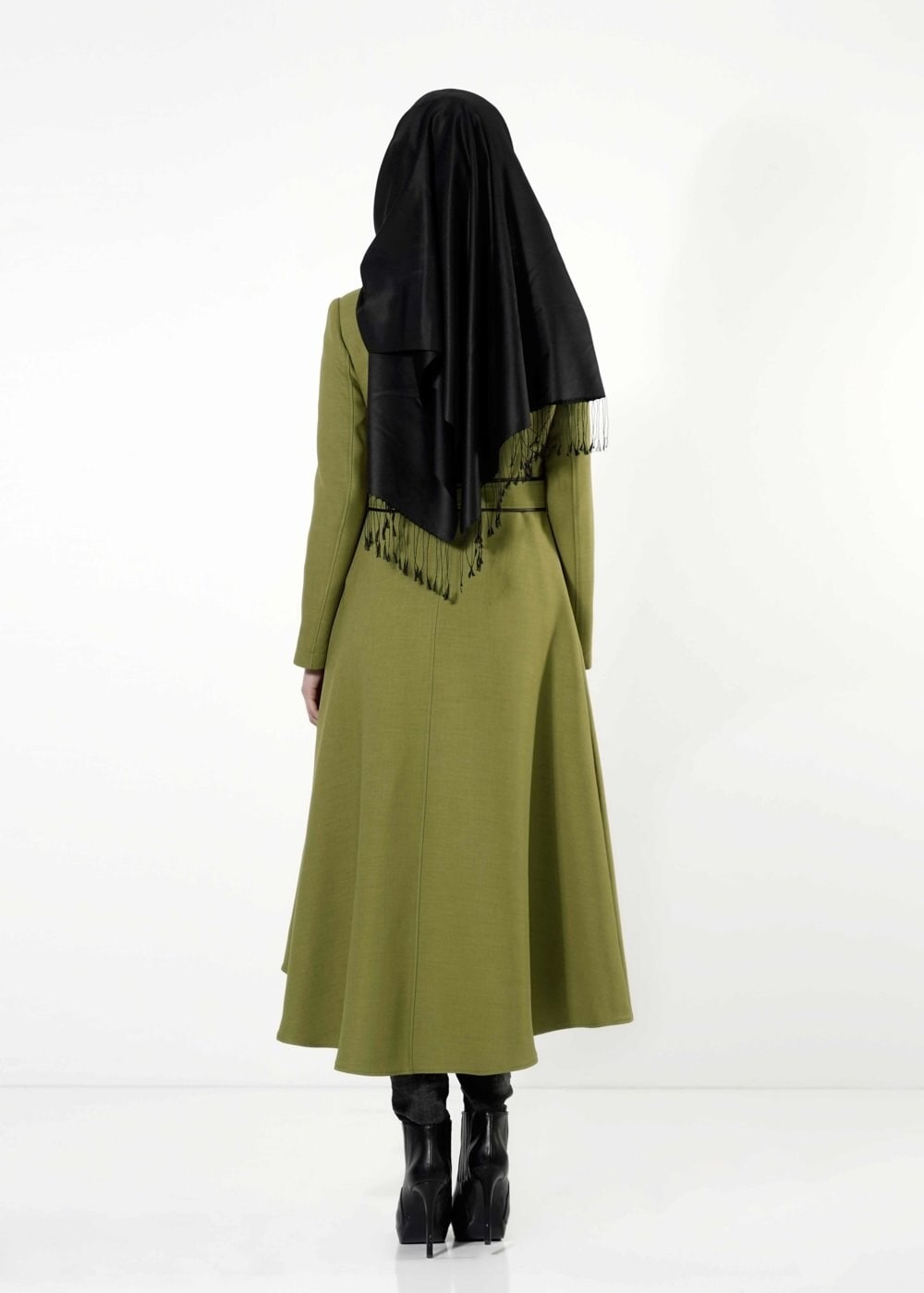 Tesettür giyim YEŞİL FİLE DETAYLI TRENÇKOT 1595 