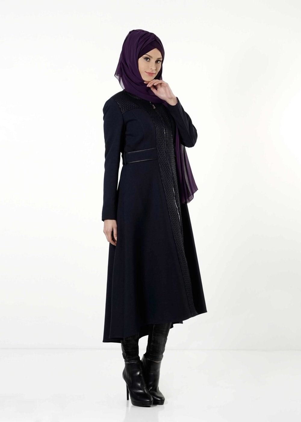 Tesettür giyim LACİVERT FİLE DETAYLI TRENÇKOT 1595 