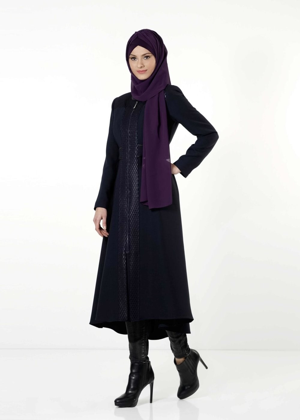Tesettür giyim LACİVERT FİLE DETAYLI TRENÇKOT 1595 