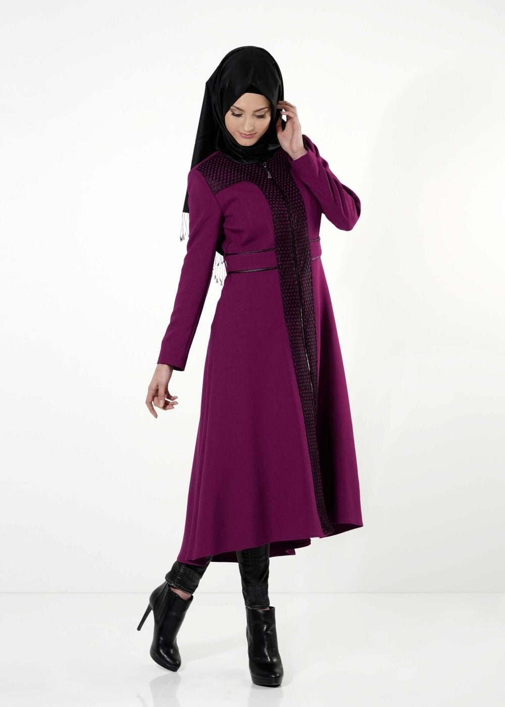 Tesettür giyim MÜRDÜM FİLE DETAYLI TRENÇKOT 1595 