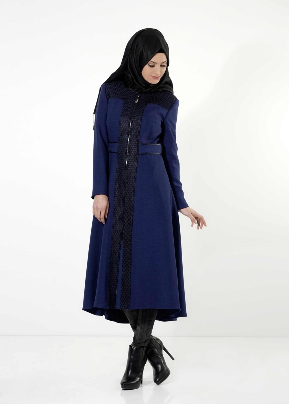 Tesettür giyim LACİVERT FİLE DETAYLI TRENÇKOT 1595 