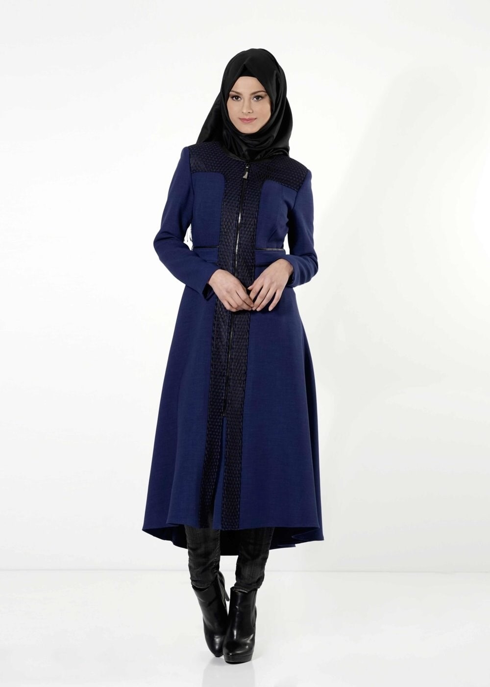 Tesettür giyim LACİVERT FİLE DETAYLI TRENÇKOT 1595 