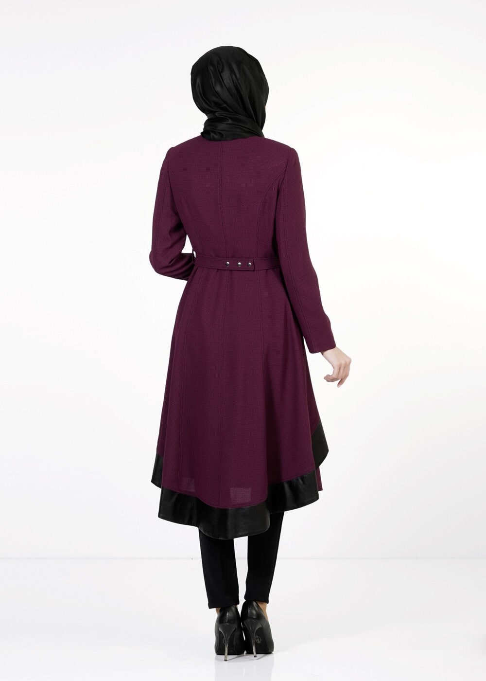 Tesettür giyim FUŞYA DERİ DETAYLI TRENÇKOT 1596 