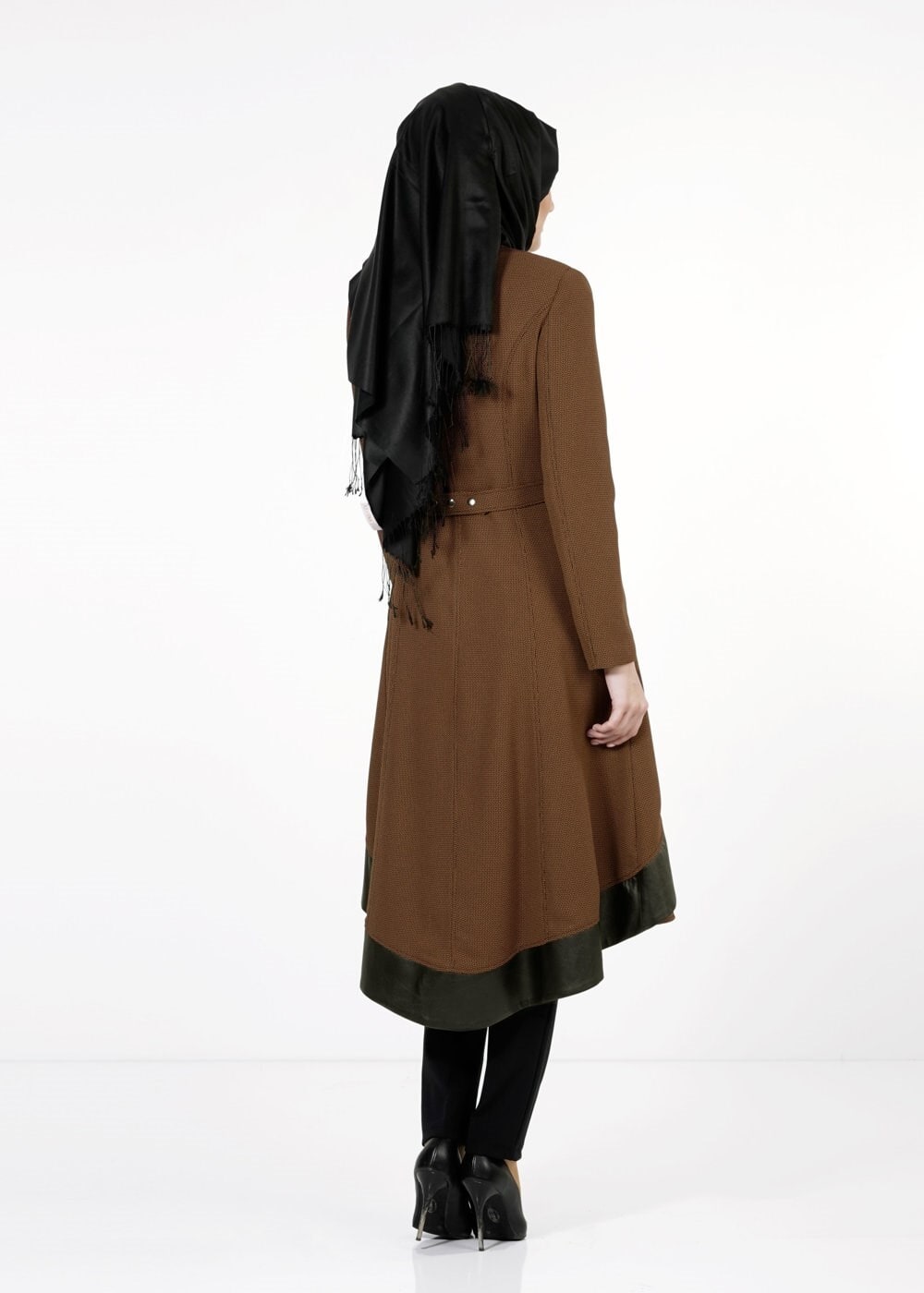 Tesettür giyim TABA DERİ DETAYLI TRENÇKOT 1596 