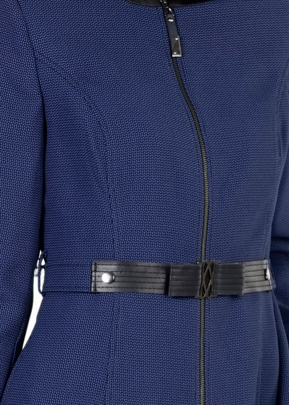 Tesettür giyim LACİVERT DERİ DETAYLI TRENÇKOT 1596 