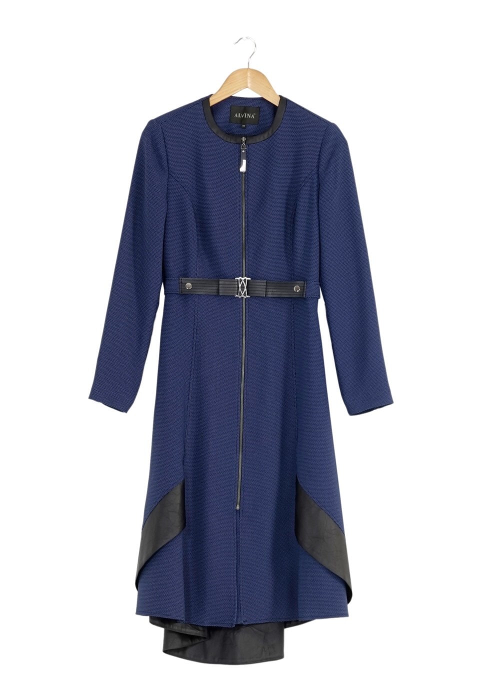 Tesettür giyim LACİVERT DERİ DETAYLI TRENÇKOT 1596 