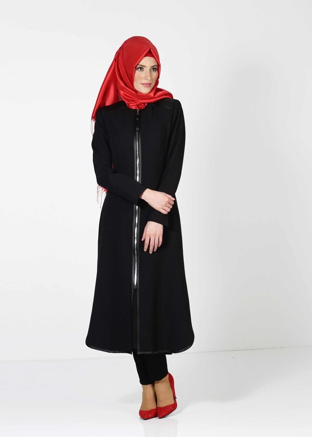 Tesettür giyim SİYAH FERMUARLI TRENÇKOT 1597 