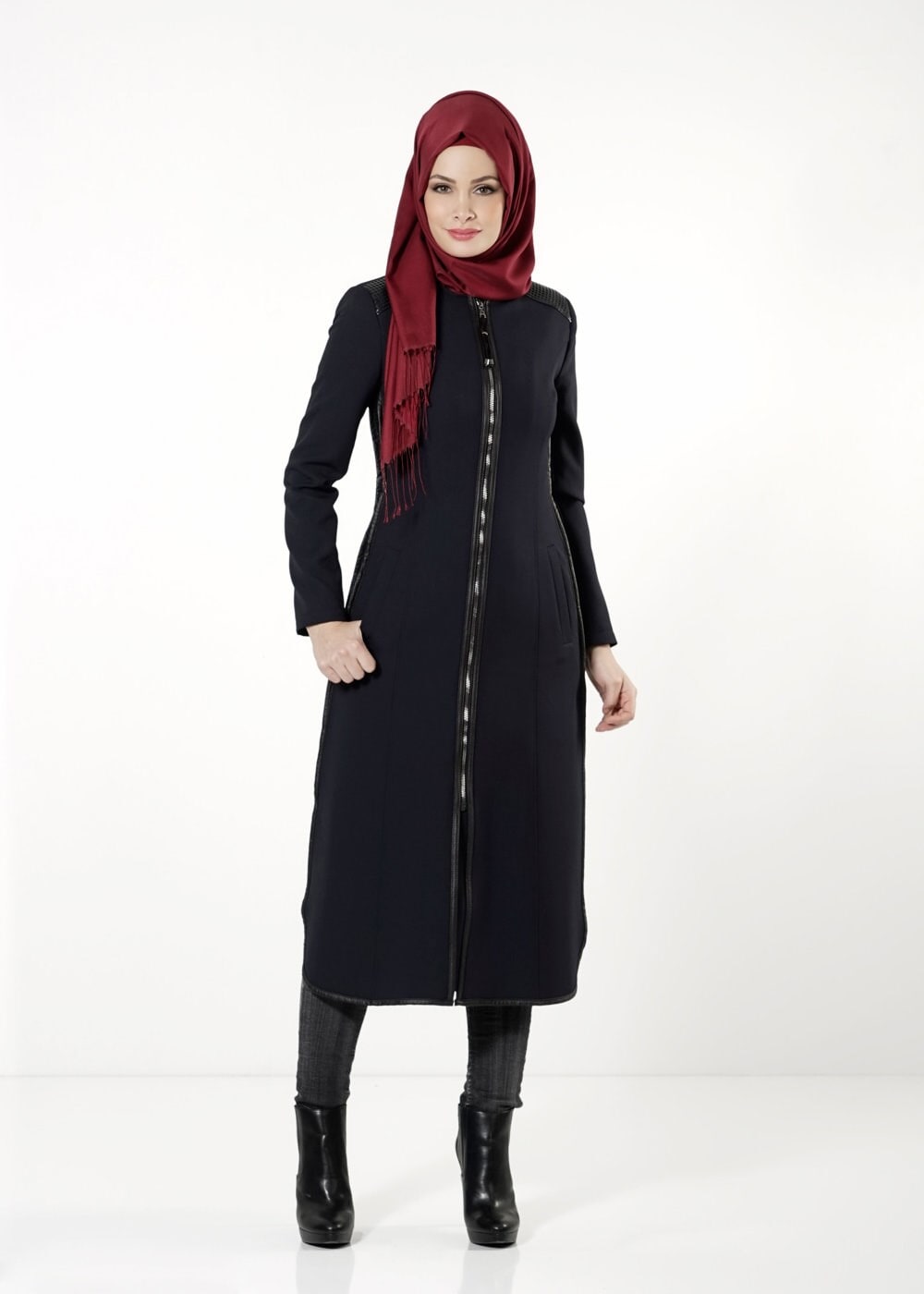 Tesettür giyim LACİVERT FERMUARLI TRENÇKOT 1597 
