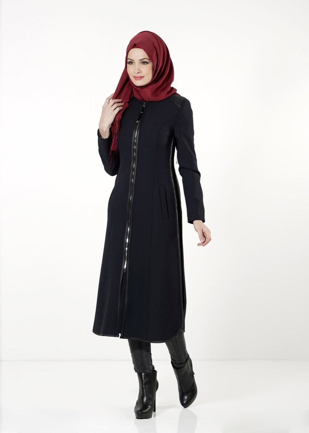 Tesettür giyim LACİVERT FERMUARLI TRENÇKOT 1597 