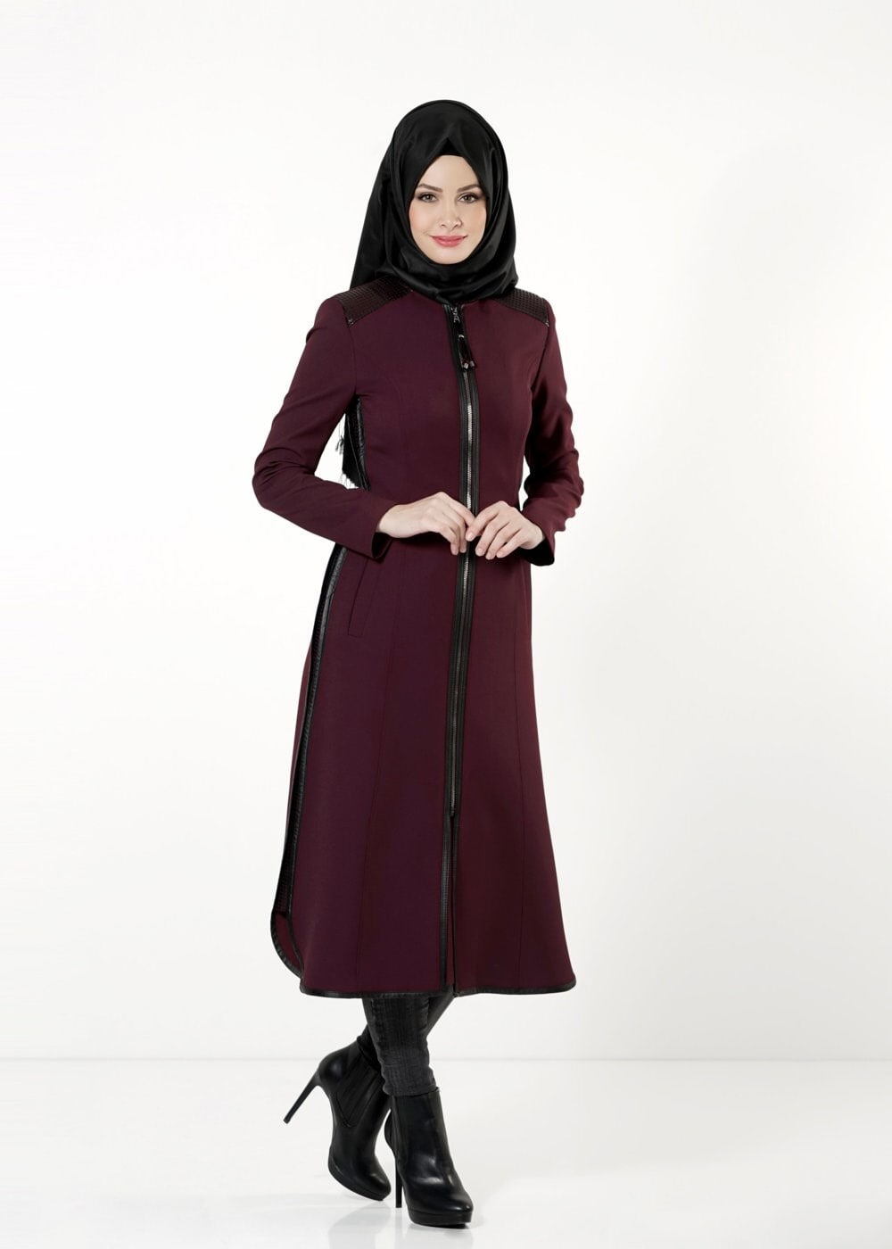 Tesettür giyim MÜRDÜM FERMUARLI TRENÇKOT 1597 