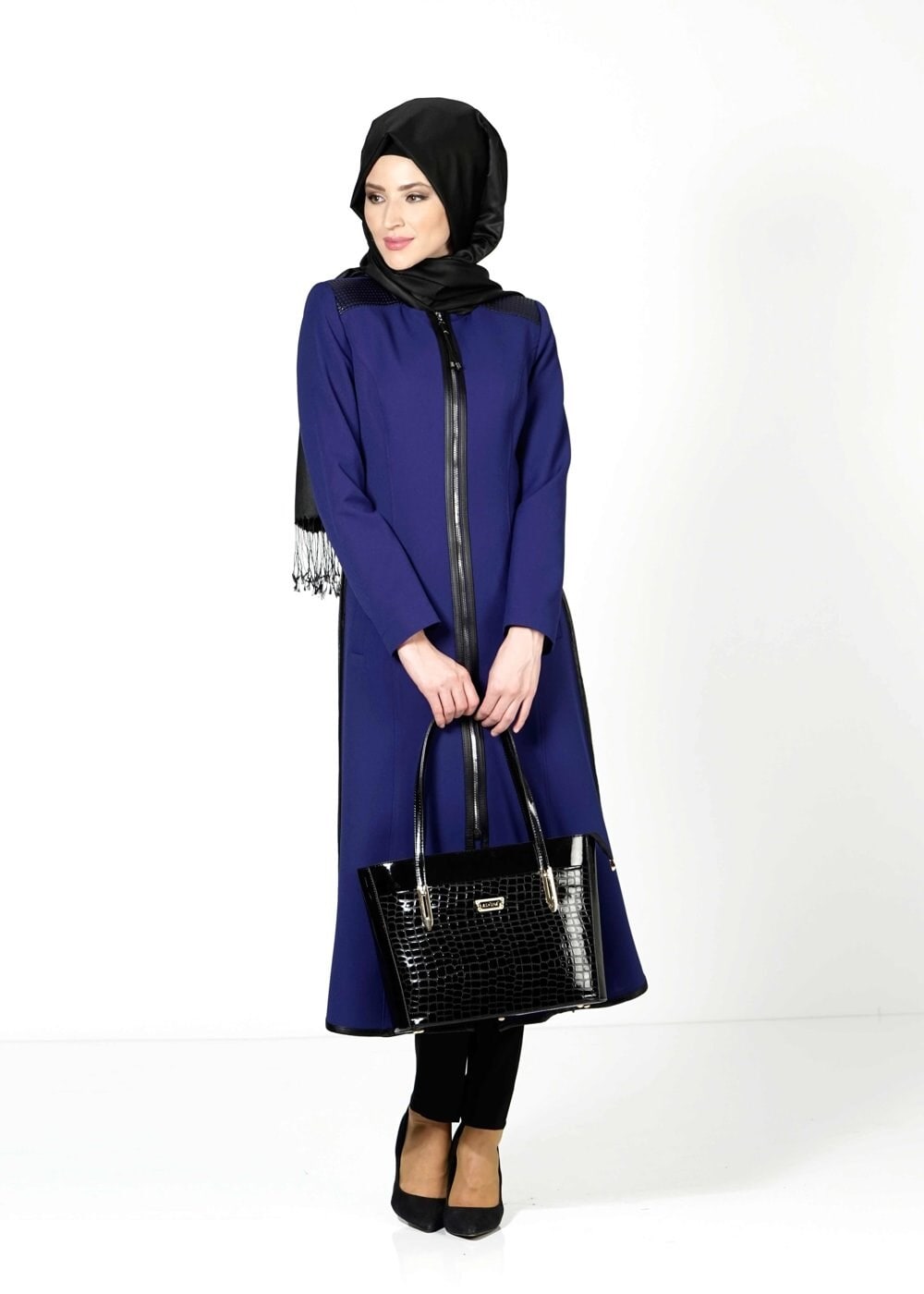 Tesettür giyim LACİVERT FERMUARLI TRENÇKOT 1597 