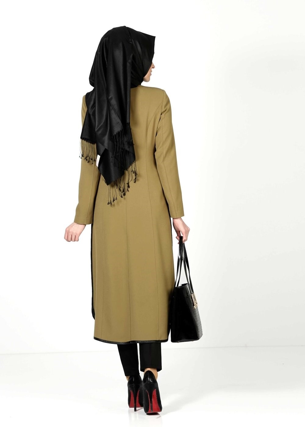 Tesettür giyim YEŞİL FERMUARLI TRENÇKOT 1597 