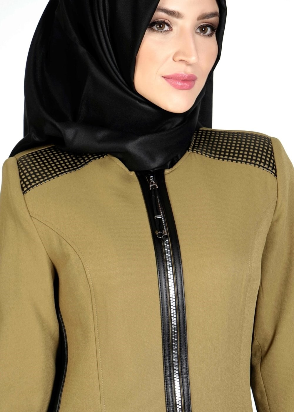 Tesettür giyim YEŞİL FERMUARLI TRENÇKOT 1597 