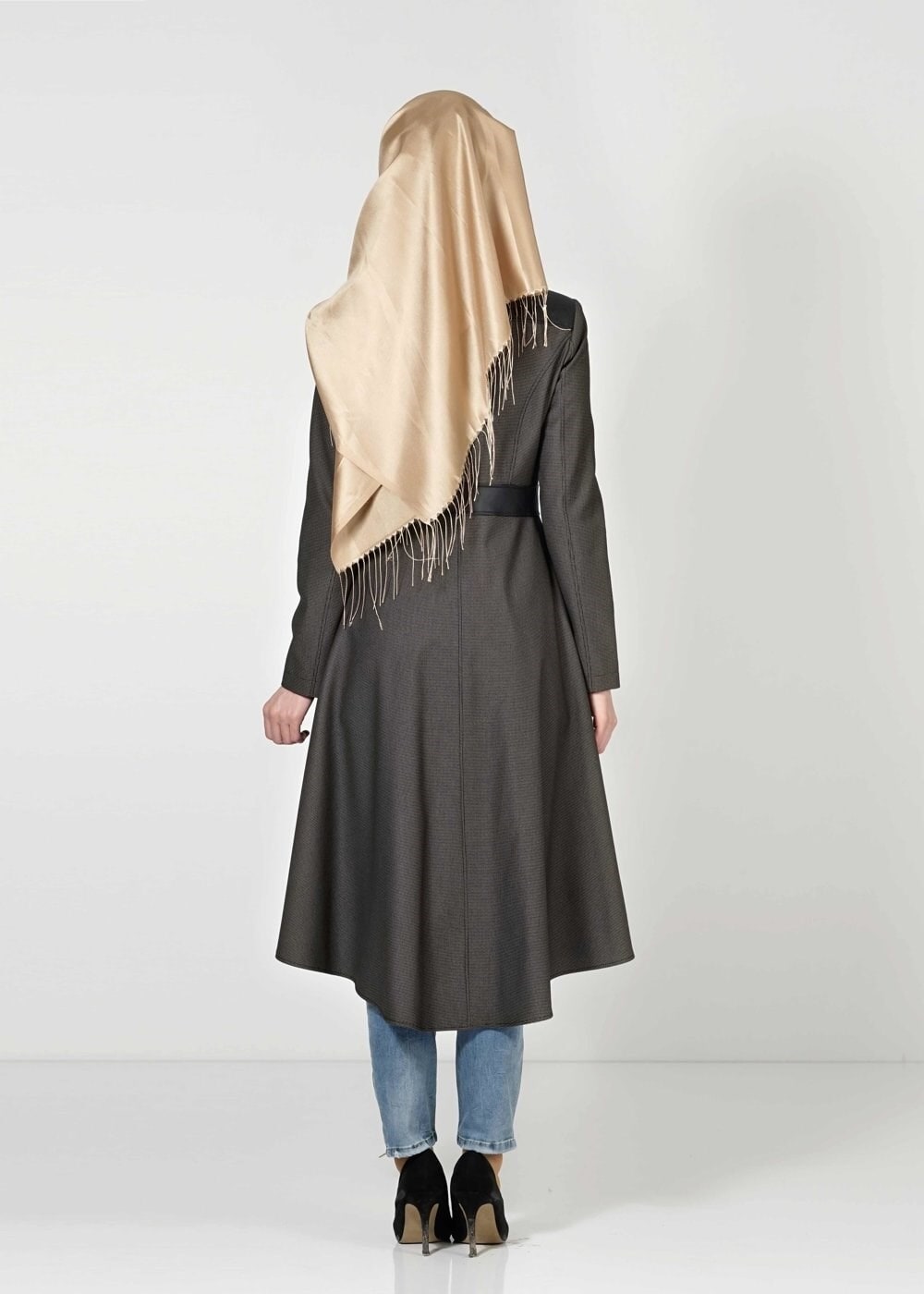 Tesettür giyim YEŞİL ÖNDEN BAĞLAMALI FERMUARLI TRENÇKOT 1598 