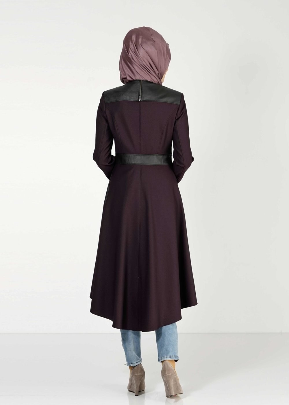 Tesettür giyim MÜRDÜM ÖNDEN BAĞLAMALI FERMUARLI TRENÇKOT 1598 