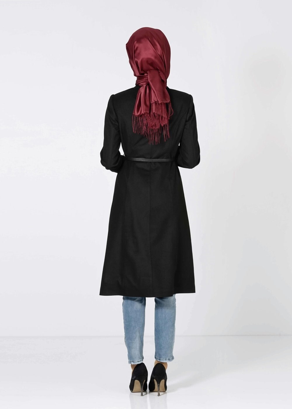 Tesettür giyim BORDO İKİ RENKLİ TRENÇKOT 1599 