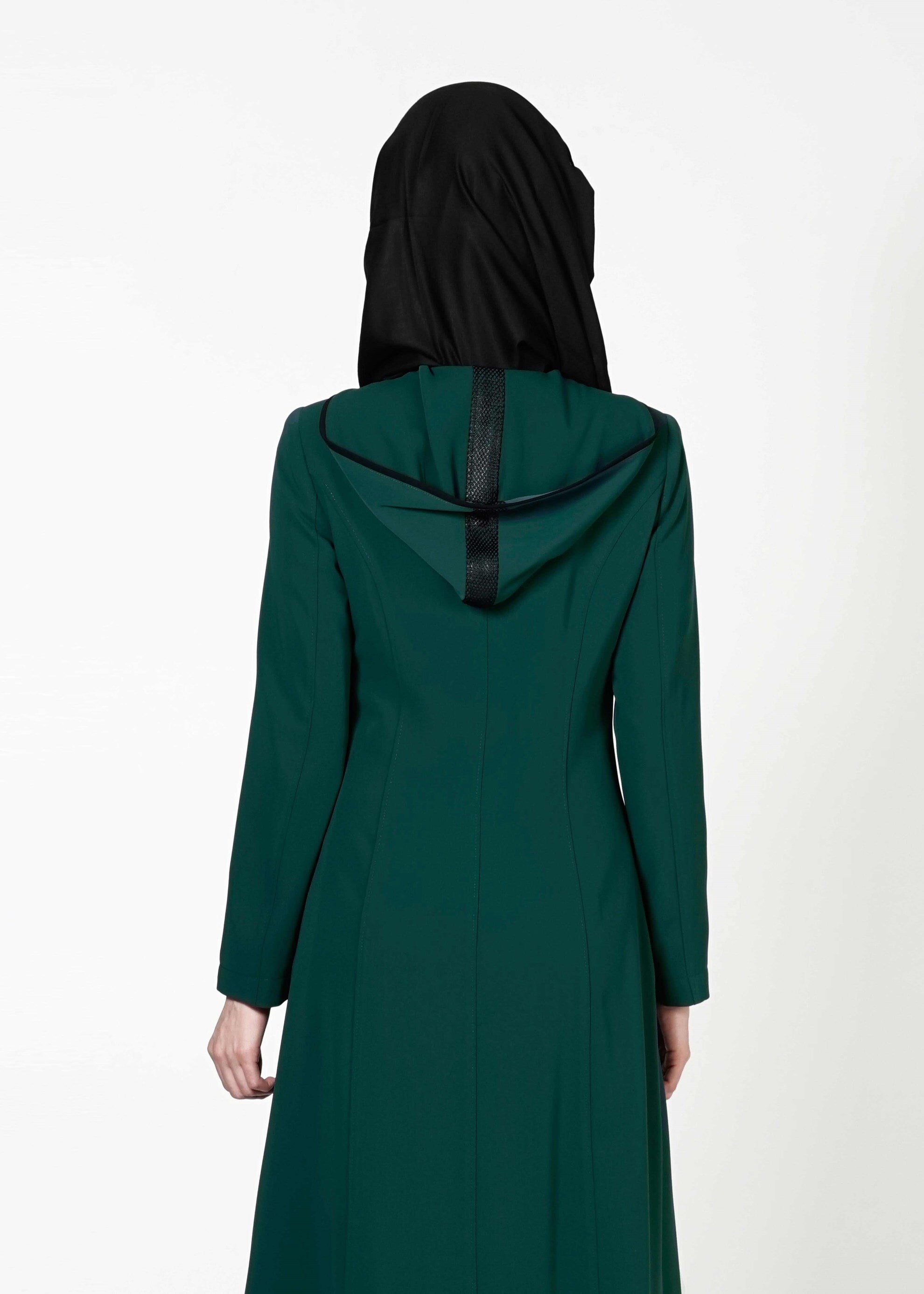 Tesettür giyim YEŞİL DERİ DETAYLI FERMUARLI TRENÇKOT 1603 