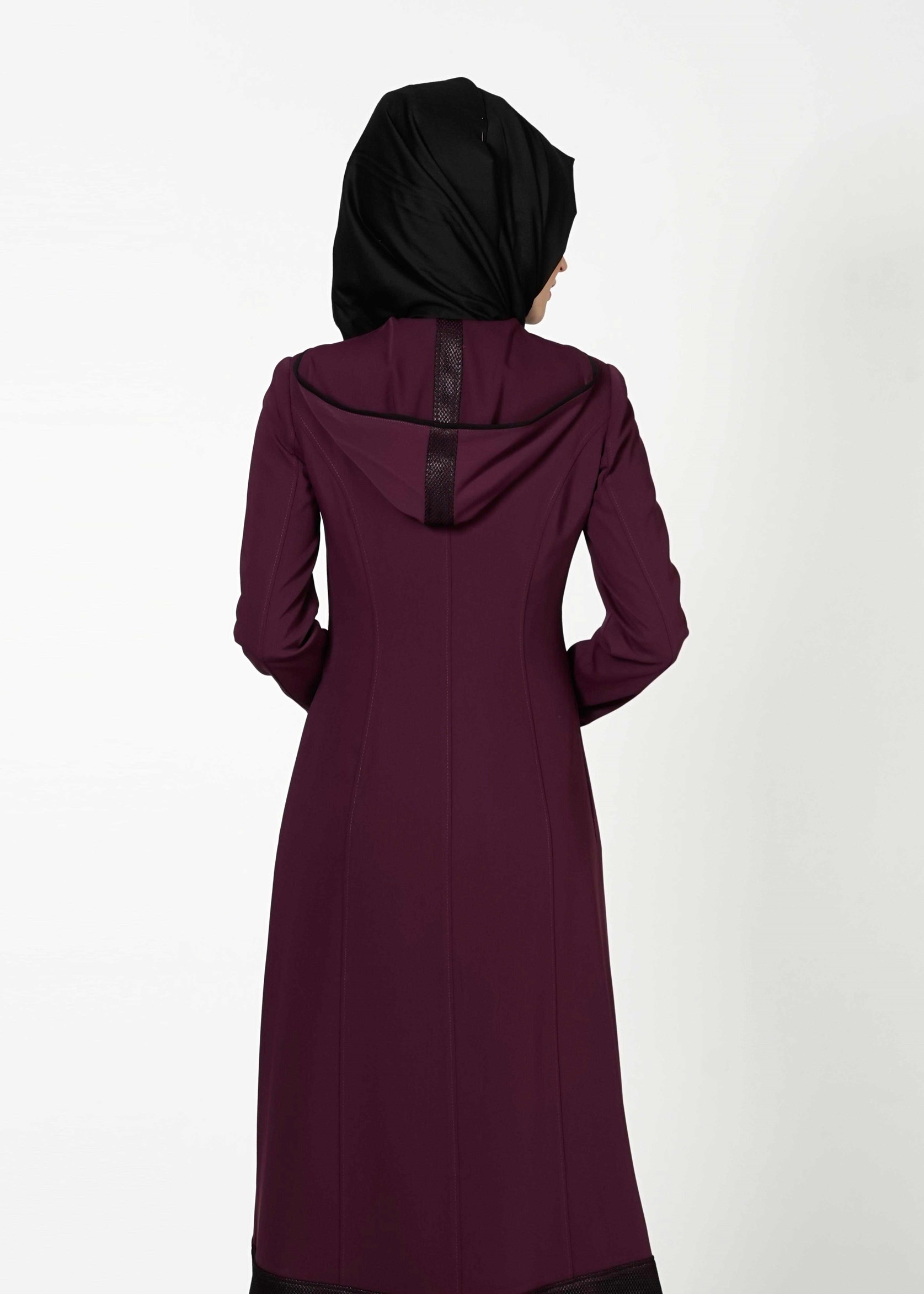 Tesettür giyim MÜRDÜM DERİ DETAYLI FERMUARLI TRENÇKOT 1603 