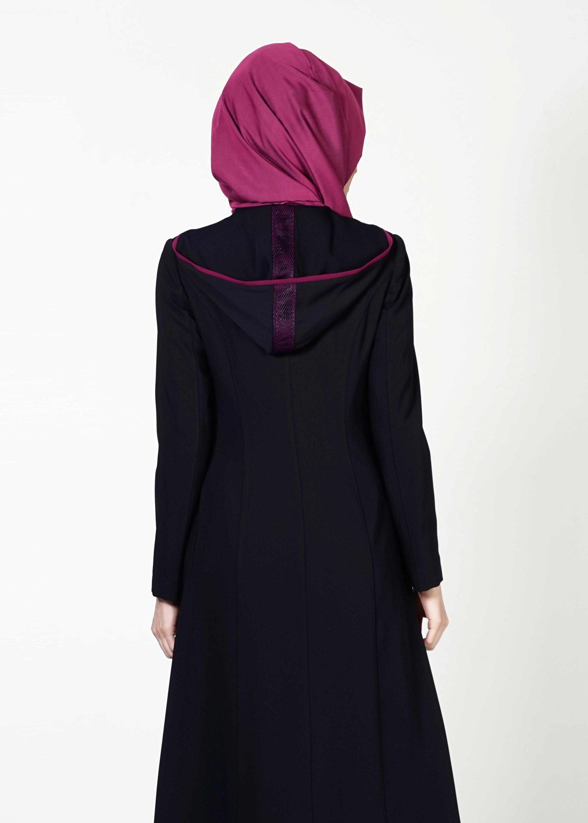 Tesettür giyim LACİVERT DERİ DETAYLI FERMUARLI TRENÇKOT 1603 