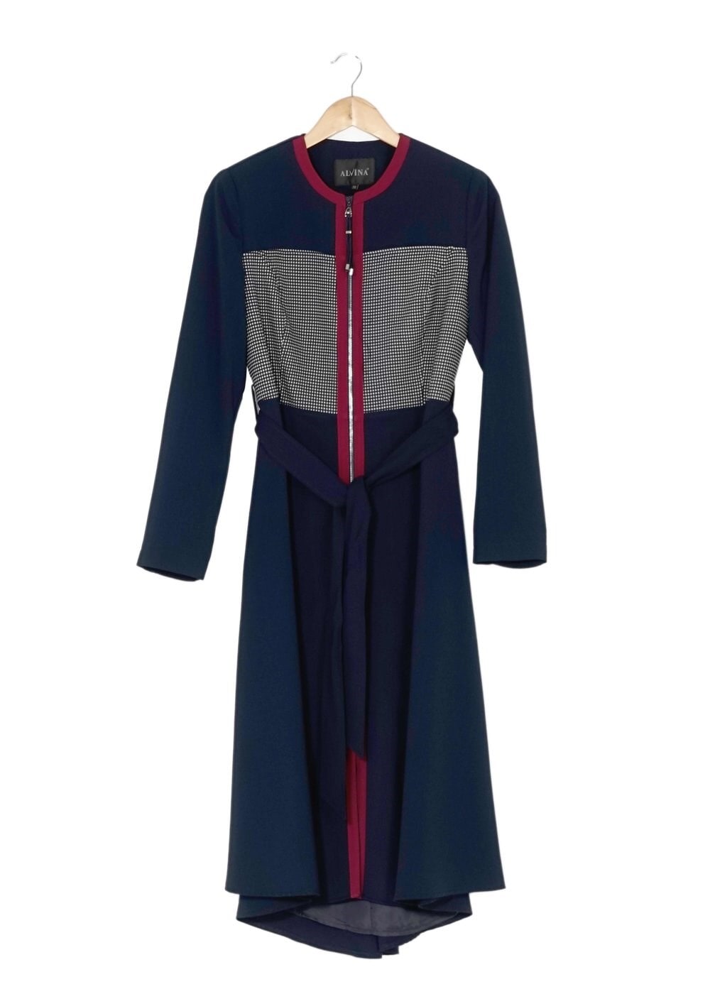 Tesettür giyim LACİVERT BELİ KUŞAKLI ÇOK RENKLİ TRENÇKOT 1604 