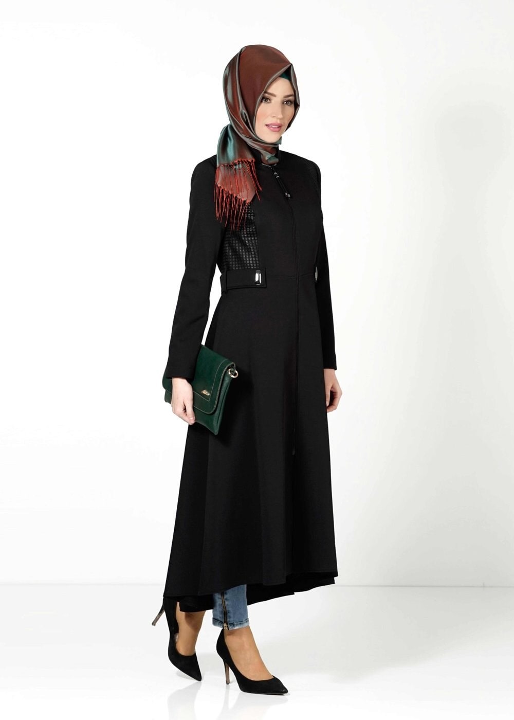 Tesettür giyim SİYAH FERMUARLI TRENÇKOT 1605 