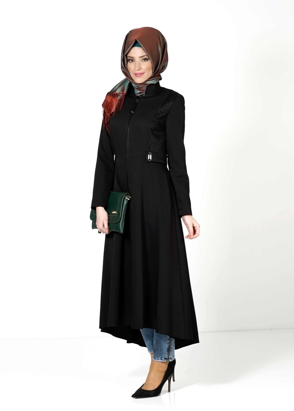 Tesettür giyim SİYAH FERMUARLI TRENÇKOT 1605 
