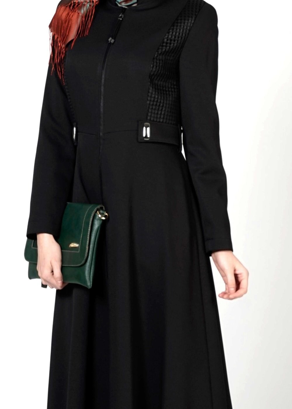 Tesettür giyim SİYAH FERMUARLI TRENÇKOT 1605 