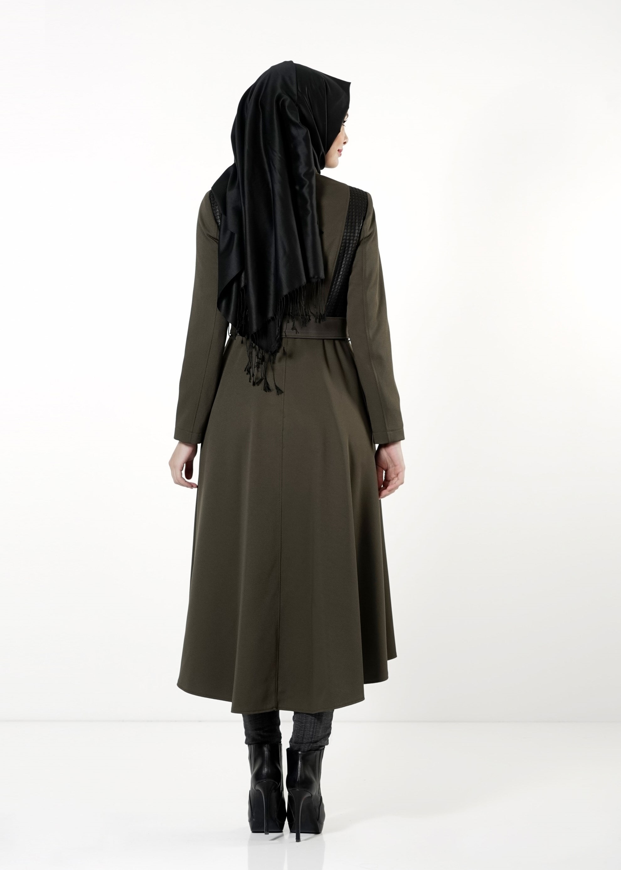 Tesettür giyim YEŞİL FERMUARLI TRENÇKOT 1605 