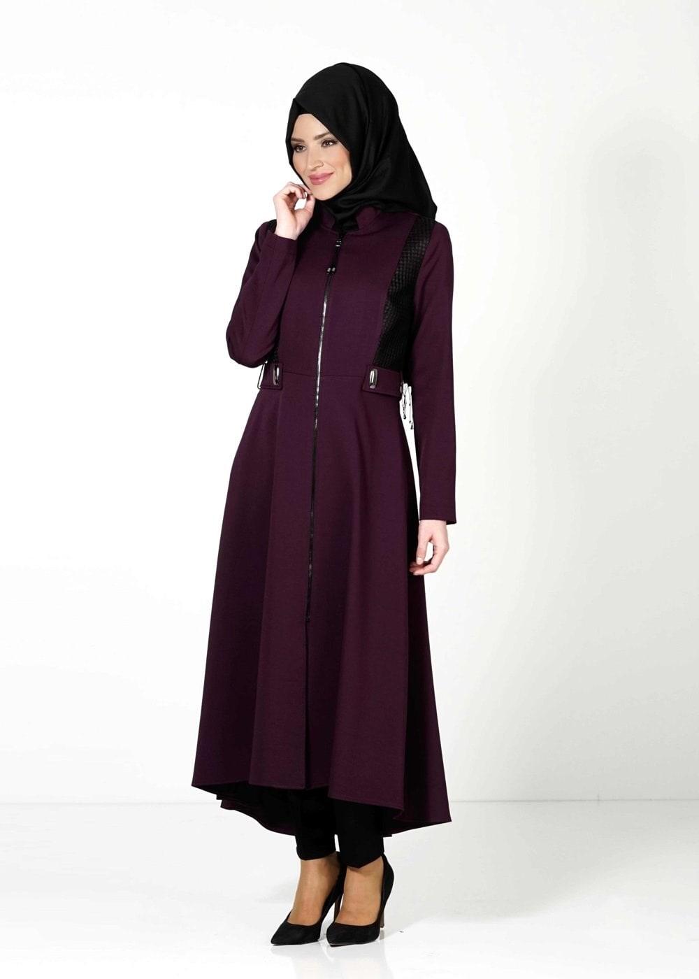 Tesettür giyim MÜRDÜM FERMUARLI TRENÇKOT 1605 
