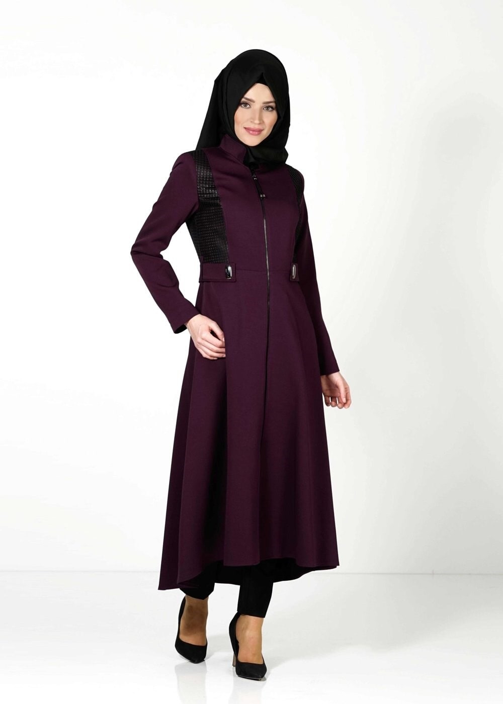 Tesettür giyim MÜRDÜM FERMUARLI TRENÇKOT 1605 