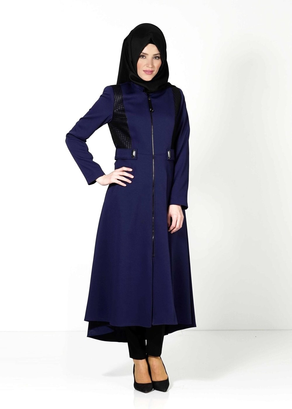 Tesettür giyim LACİVERT FERMUARLI TRENÇKOT 1605 
