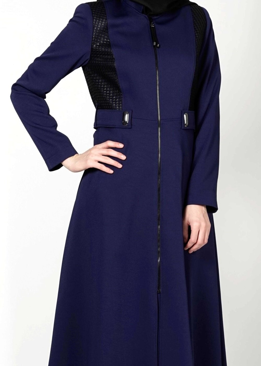 Tesettür giyim LACİVERT FERMUARLI TRENÇKOT 1605 