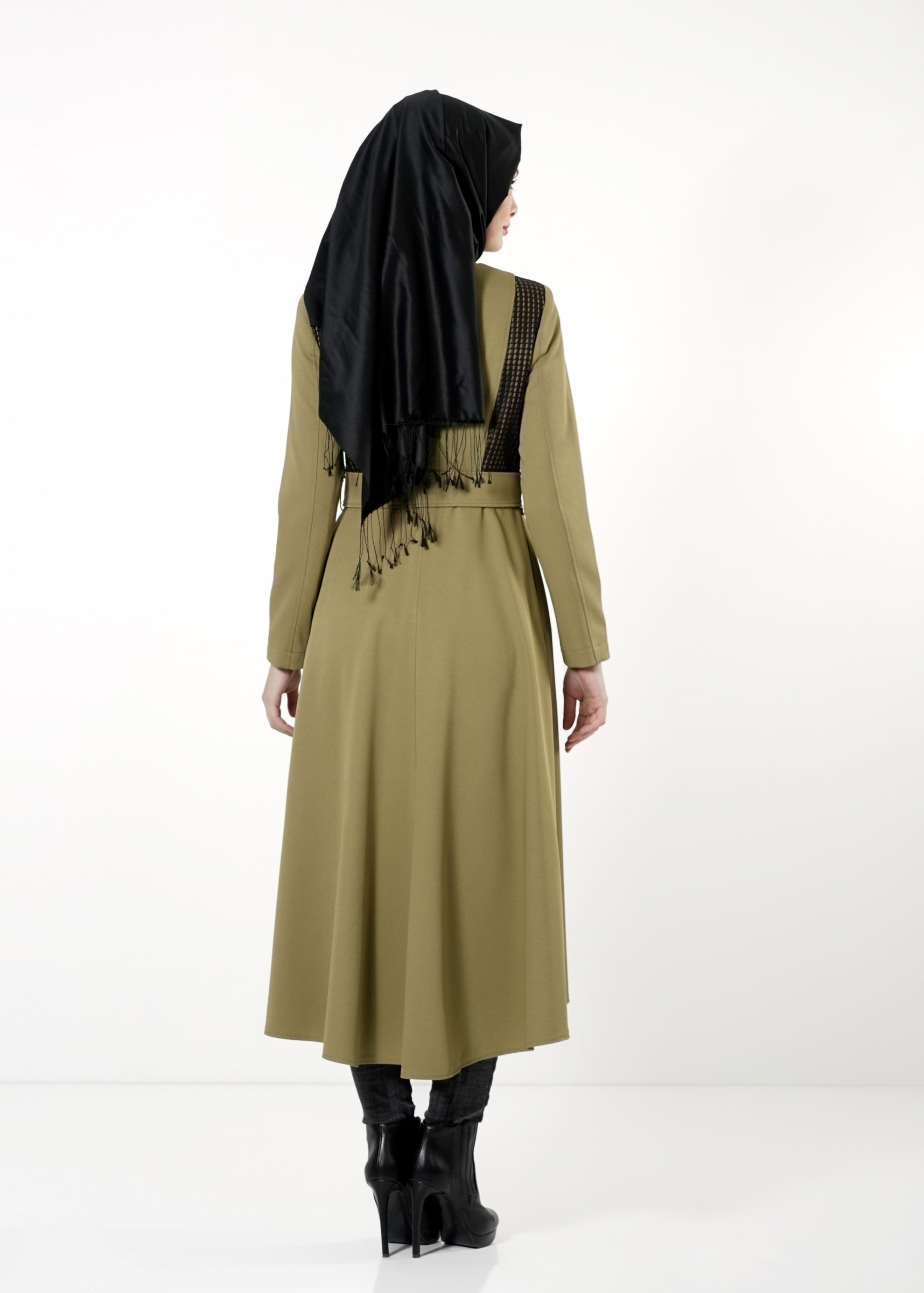 Tesettür giyim YEŞİL FERMUARLI TRENÇKOT 1605 