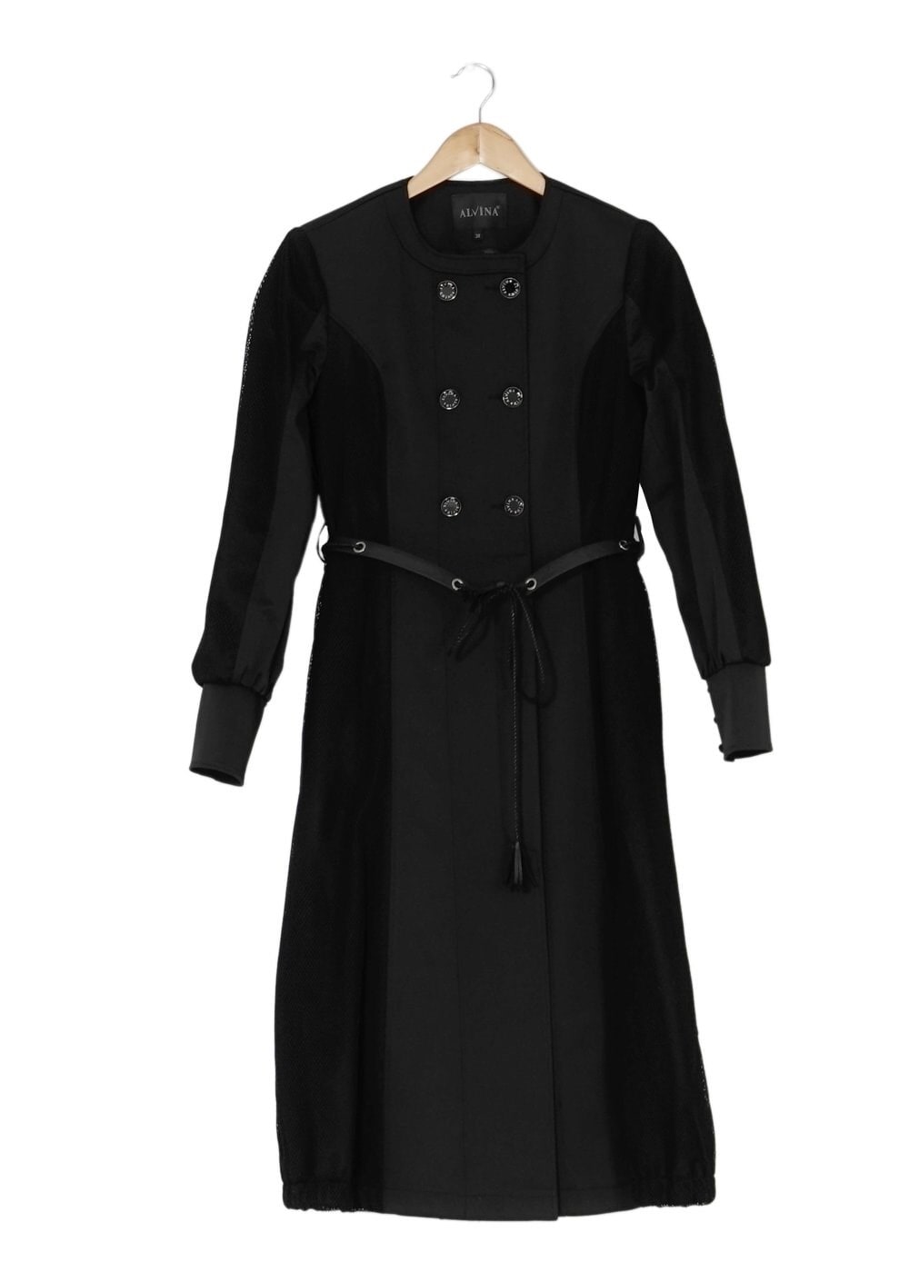 Tesettür giyim SİYAH KEMERLİ DÜĞMELİ TRENÇKOT 1606 