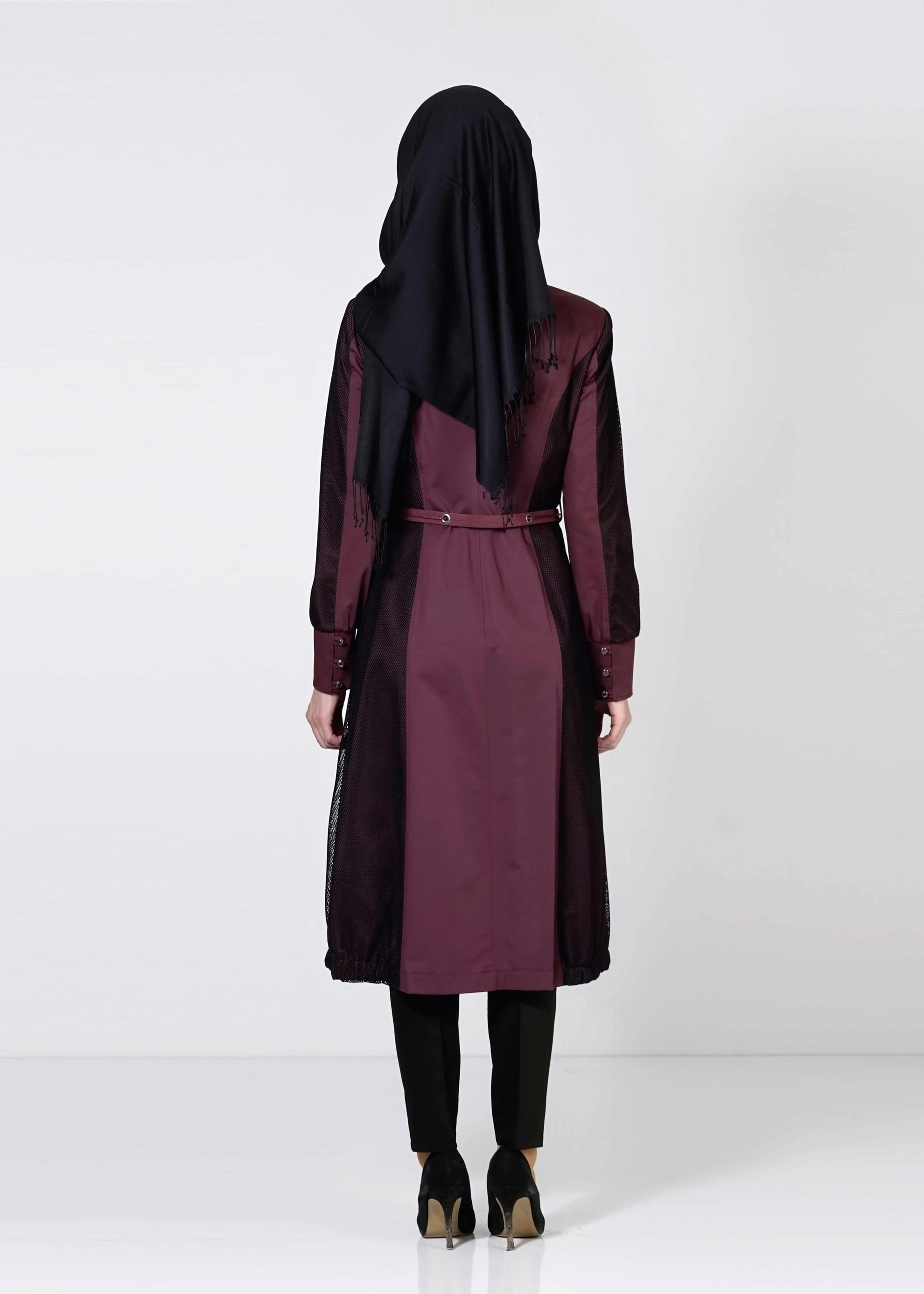 Tesettür giyim MÜRDÜM KEMERLİ DÜĞMELİ TRENÇKOT 1606 