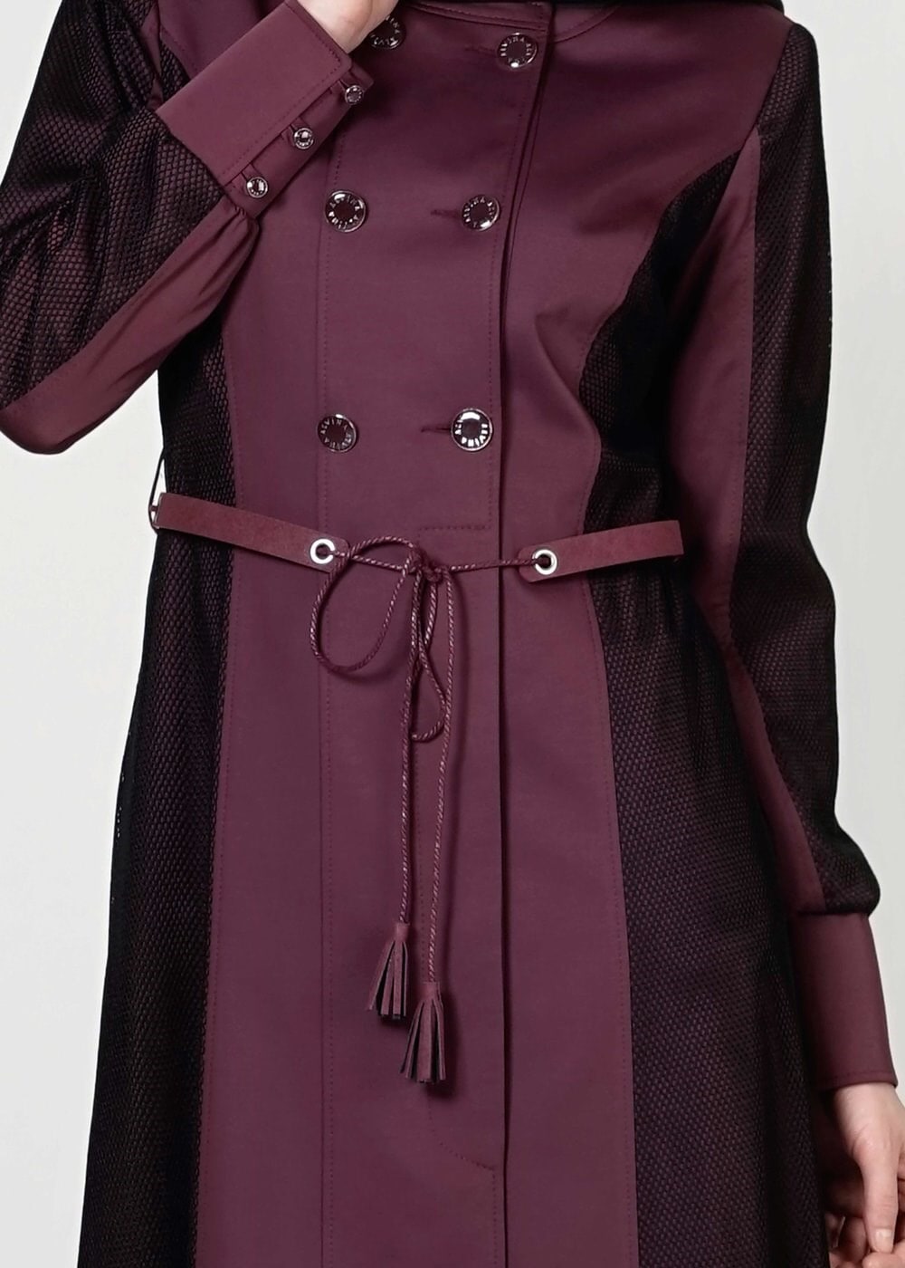 Tesettür giyim MÜRDÜM KEMERLİ DÜĞMELİ TRENÇKOT 1606 